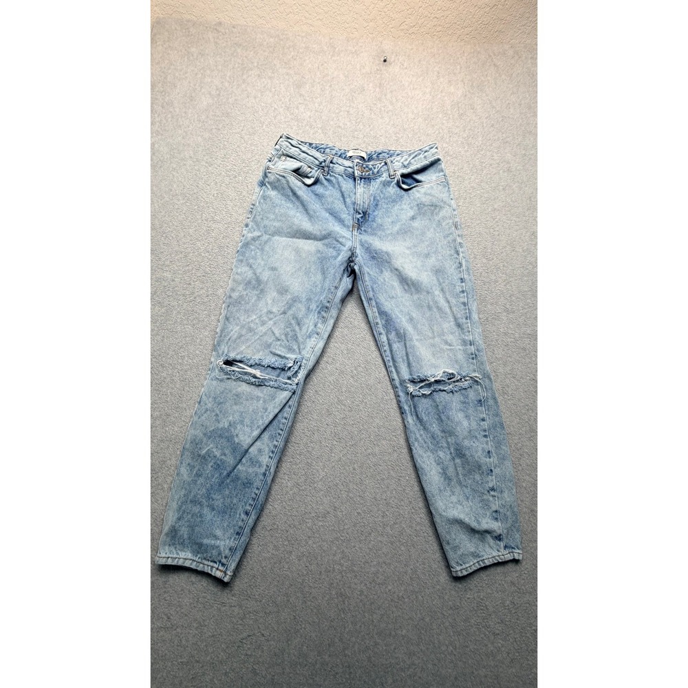 Forever 21 Los Angeles High Rise Distressed Straight Leg Jeans Light Wash 31